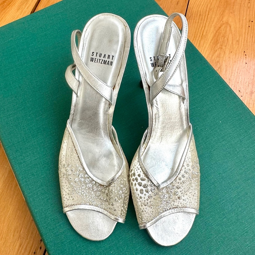 Stuart Weitzman Sparkling Silver Sandals Size 8.5